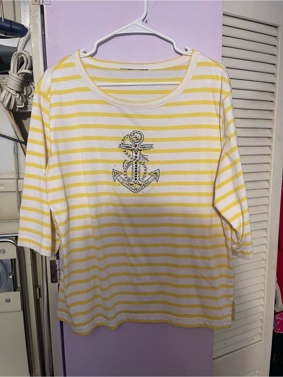 Tops - Yellow & White Striped Women’s Anchor Tee